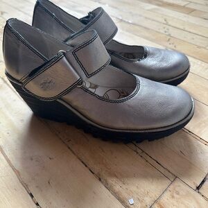 Fly London Mary Jane Wedge Shoes in Metallic bronze - Comfortable soft leather